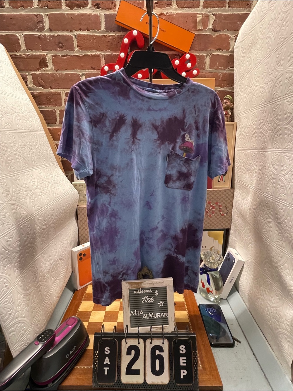 RIPNDIP Mens Purple Tie Dye Lord Nermal Mushroom Graphic Streetwear Tee